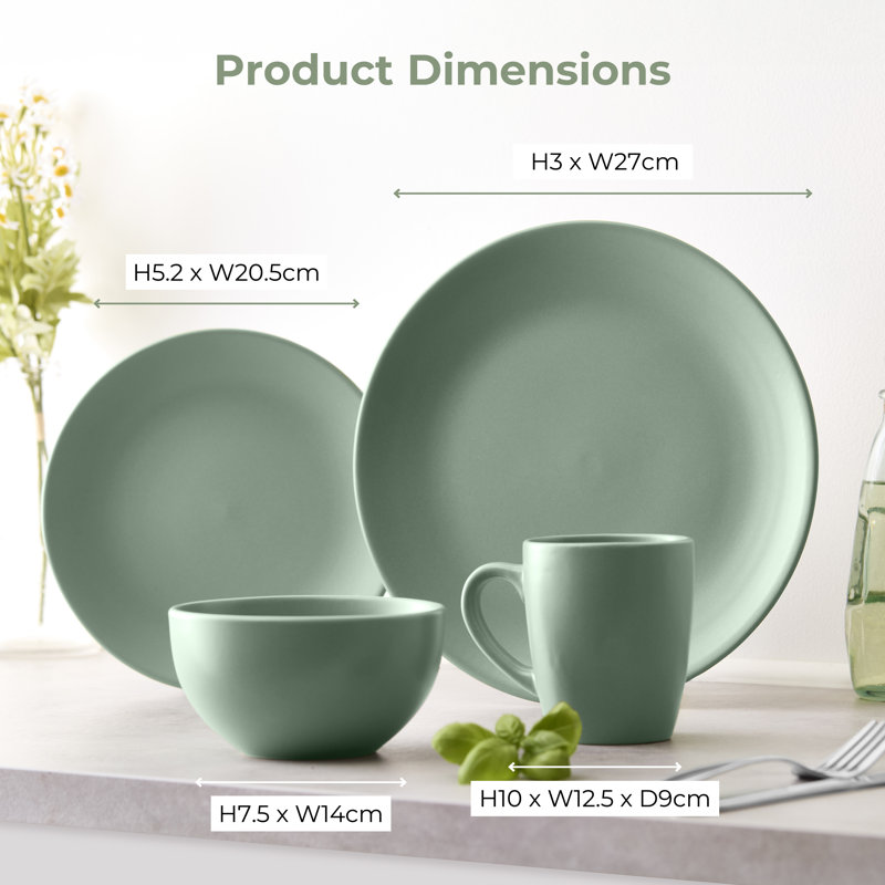 Tower 16 Piece Dinner Set, Smooth Matte Glaze Finish, Crafted from Strong & Durable Stoneware, Chip & Scratch Resistant, Dishwasher & Microwave Safe, T867035SGE