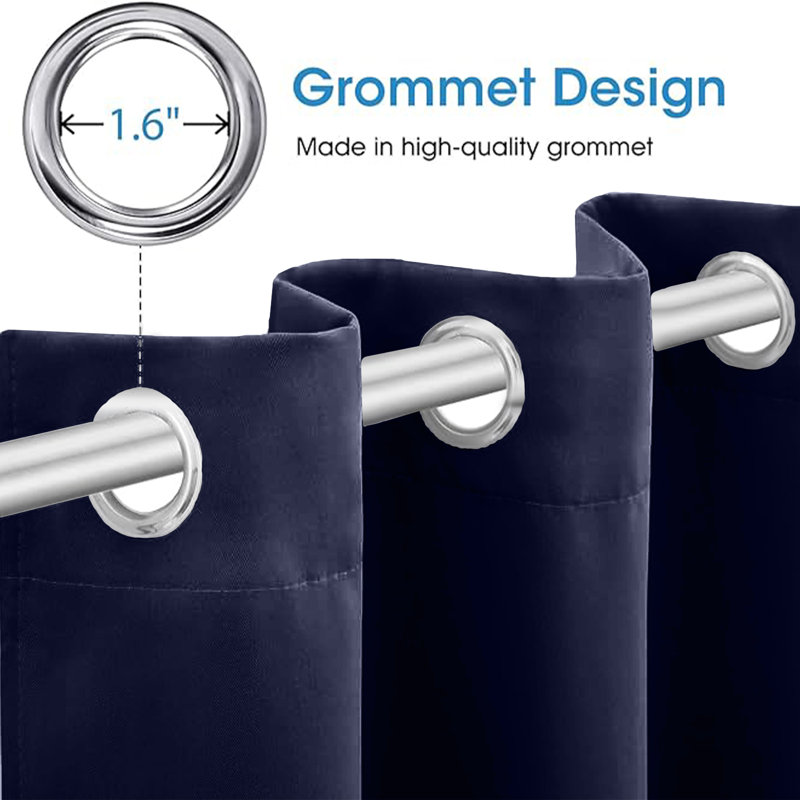 Luxury 230 GSM 100% Blackout Eyelet Room Darkening Curtain Pair, Navy Blue, 117 W x 137 D cm