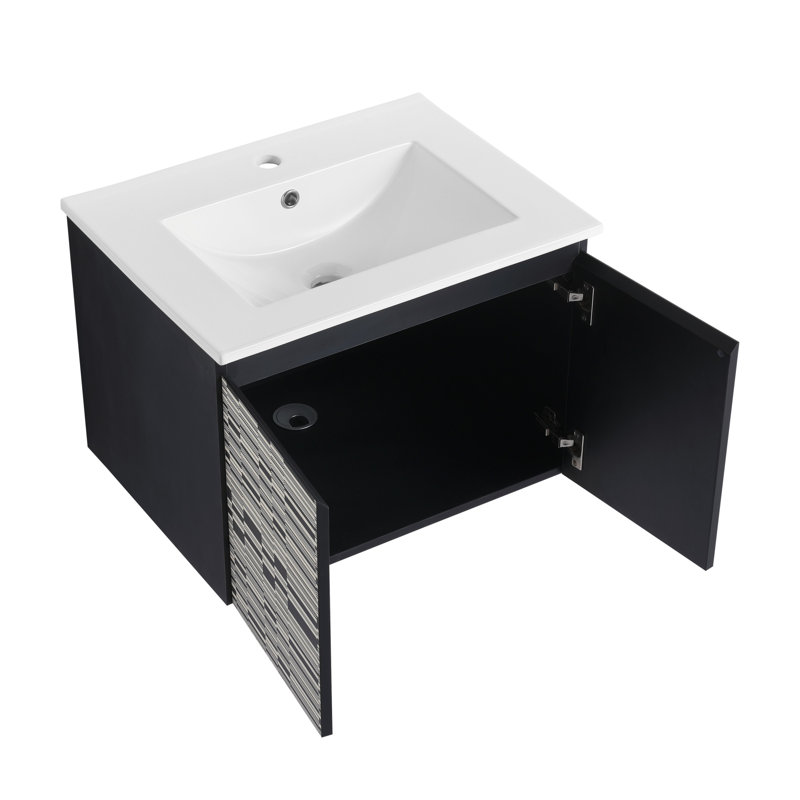 Floating Wall-Mounted Bathroom Vanity With Ceramics Sink & Soft-Close Cabinet Door, KD-Package, Bathroom Vanity, 24"