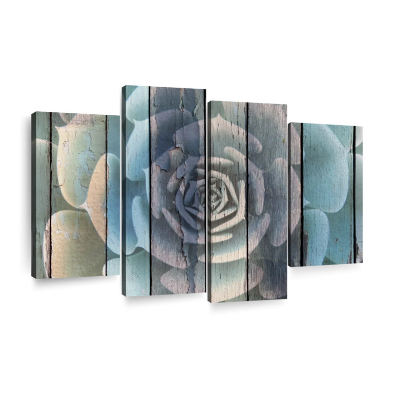 " Rustic Blooming Succulent " by AppleWood Designs 4 - Pieces, 22" H x 36" W x 1" D