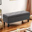 Banc de rangement avec repose-pieds avec pieds en bois, banc de chambre rembourré avec capitonnage à boutons, banc de rangement avec éponge résiliente haute densité pour chambre à coucher, lin-1676410145
