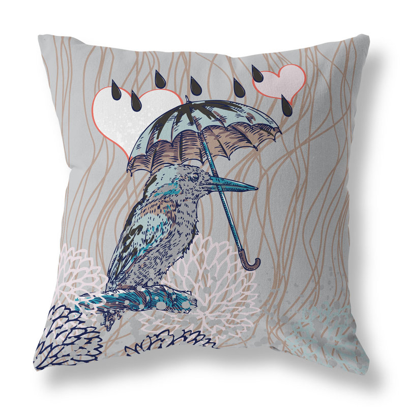 Coussin décoratif réversible Bird / Umbrella, H 26 po x l 26 po, Brun / Argenté