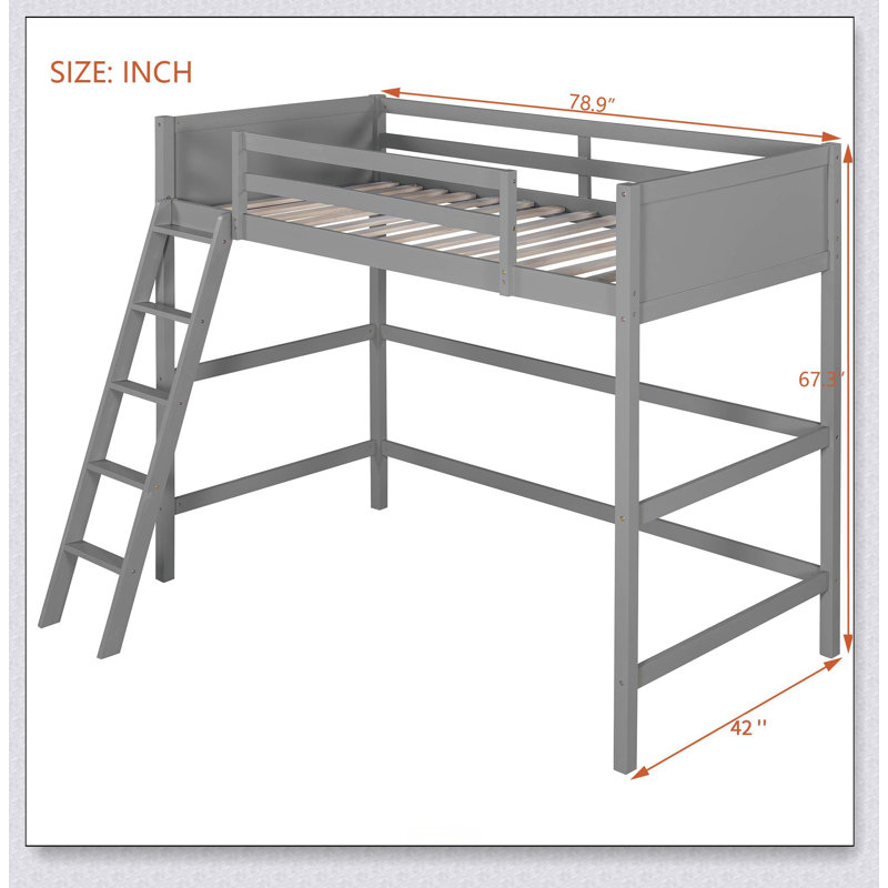Solid Wood Loft Bed With Ladder, Gray