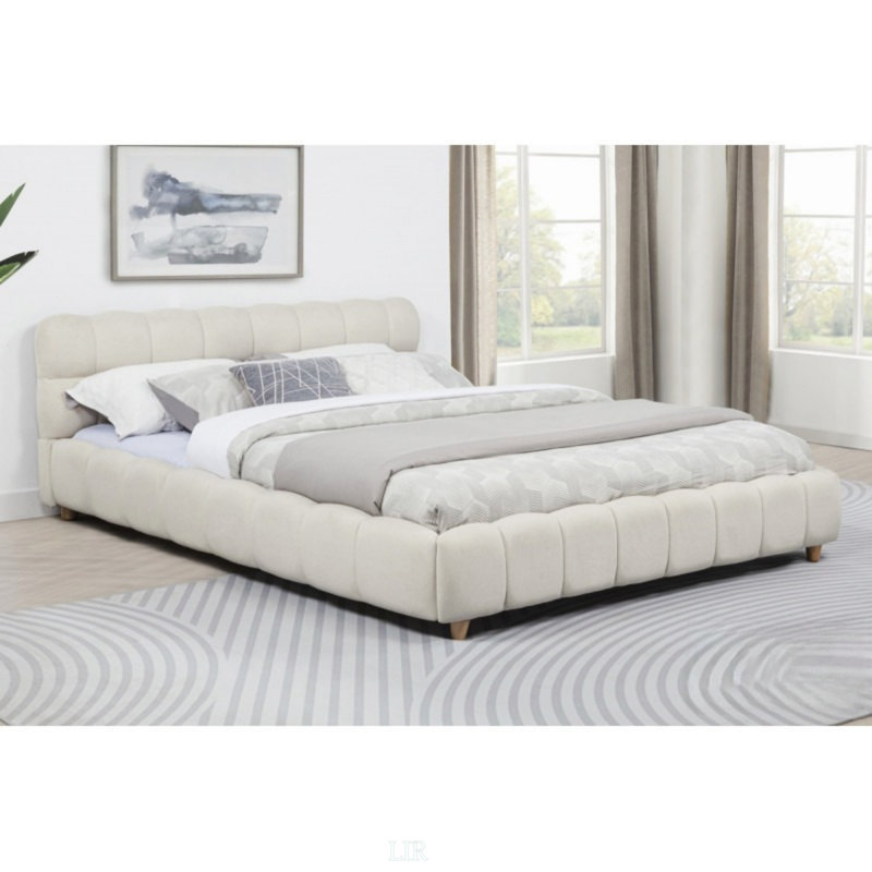 Lit plateforme tapissier en tissu avec profil écologique et matériaux polyvalents Modern Beige, Beige