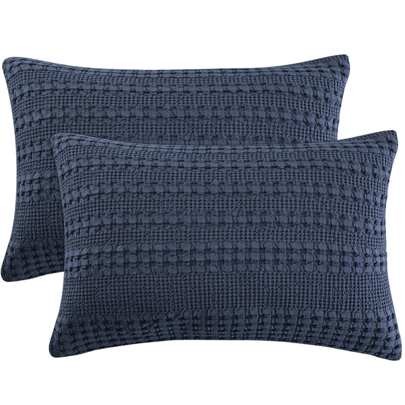 PHF 100% Cotton Ruffle Waffle Pillow Shams, 2 Pack Soft Skin-Friendly Bed Pillow Covers for Aesthetic Home Decor, 20x36"