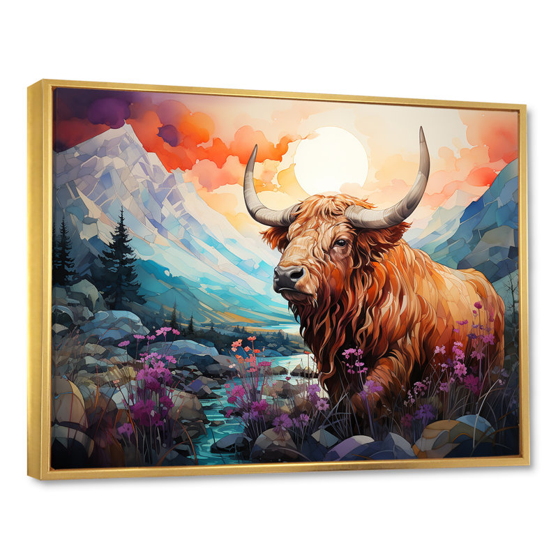 Yak Pastel Wilderness Territory sur toile, H 12 po x l 20 po x P 1 po, Cadre flottant doré