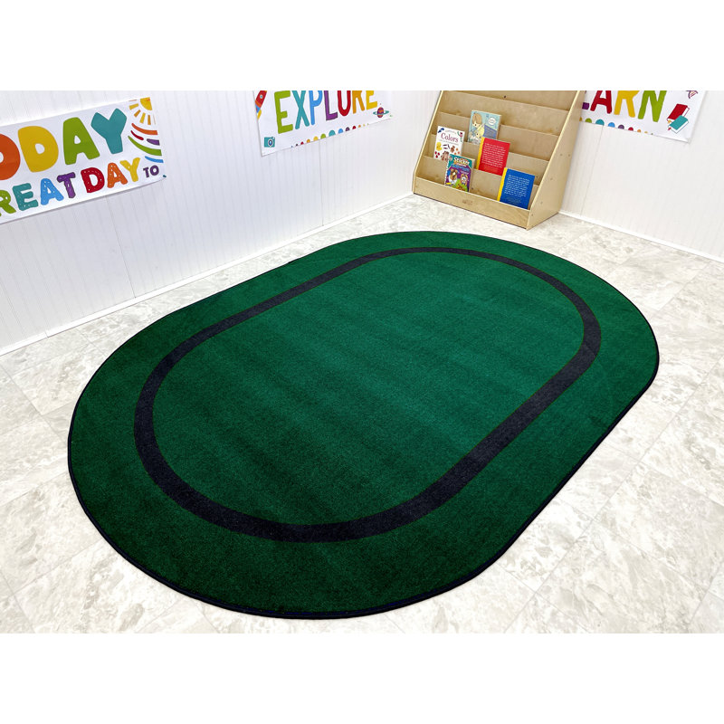 Tapis ovale bleu et crème KidCarpet.com, motif Montessori, 2,30 m x 3,65 m, Ovale 7 pi 6 po x 12 pi