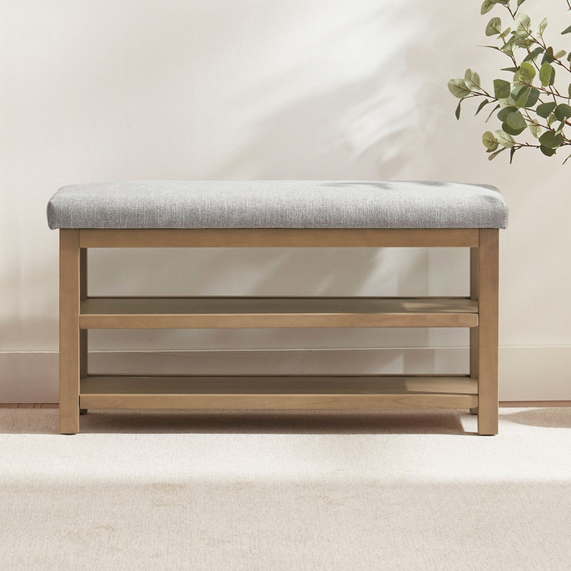 Polyester Upholstered Storage Bench, Grey, 54.1cm H x 101.3cm W x 35.1cm D