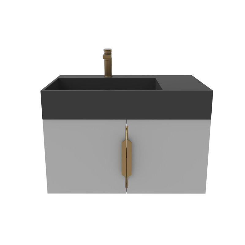 Ensemble de meuble-lavabo mural simple 30 po avec surface solide Amazon, Noir, Gris, Noir