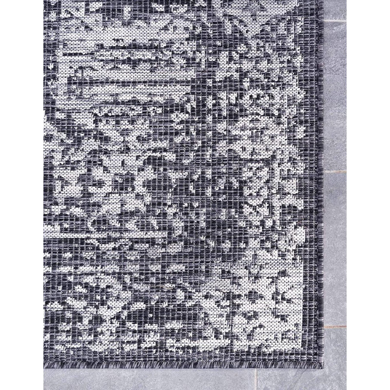 Cowart Oriental Charcoal Gray Indoor/Outdoor Area Rug, Rectangle 9' x 12'2"