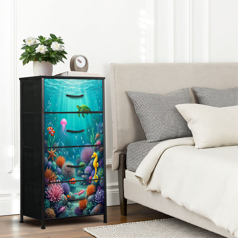 4 Drawer Dresser for Bedroom, Narrow Chest of Drawers, Wooden Top and Study Iron Frame 18"x37.5"-(WxH)