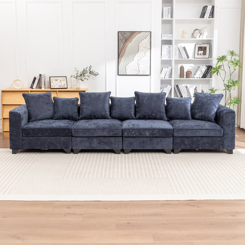 Canapé modulaire rembourré 4 pièces Bennett, Bleu