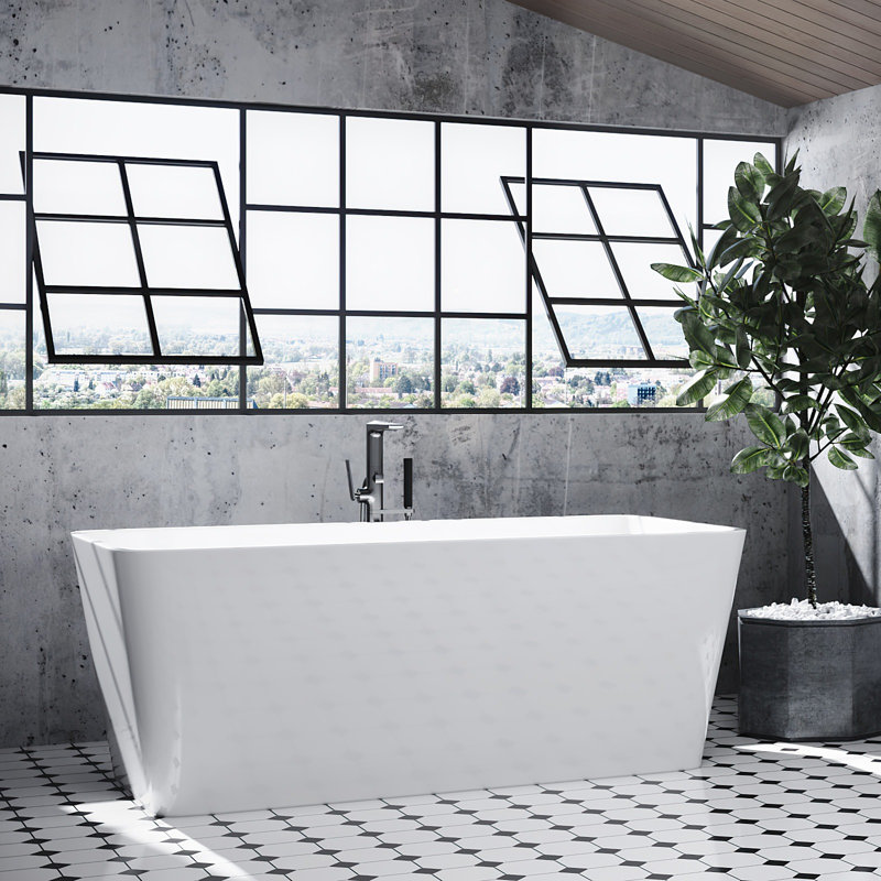 Bandon 59" x 32" Freestanding Soaking Solid Surface Bathtub, Glossy White