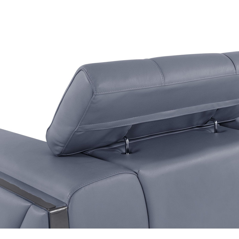 Light Blue Genuine Leather Sofa with Adjustable Headrests, Light Blue