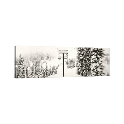 Chair Lift And Snowy Evergreen Trees At Stevens Pass, Washington State, USA - Wrapped Canvas Panoramic Print