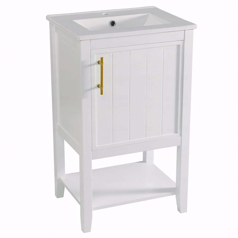 Meuble-lavabo de 20 po avec lavabo, armoire de salle de bain avec porte à fermeture douce, support de rangement et tablette ouverte