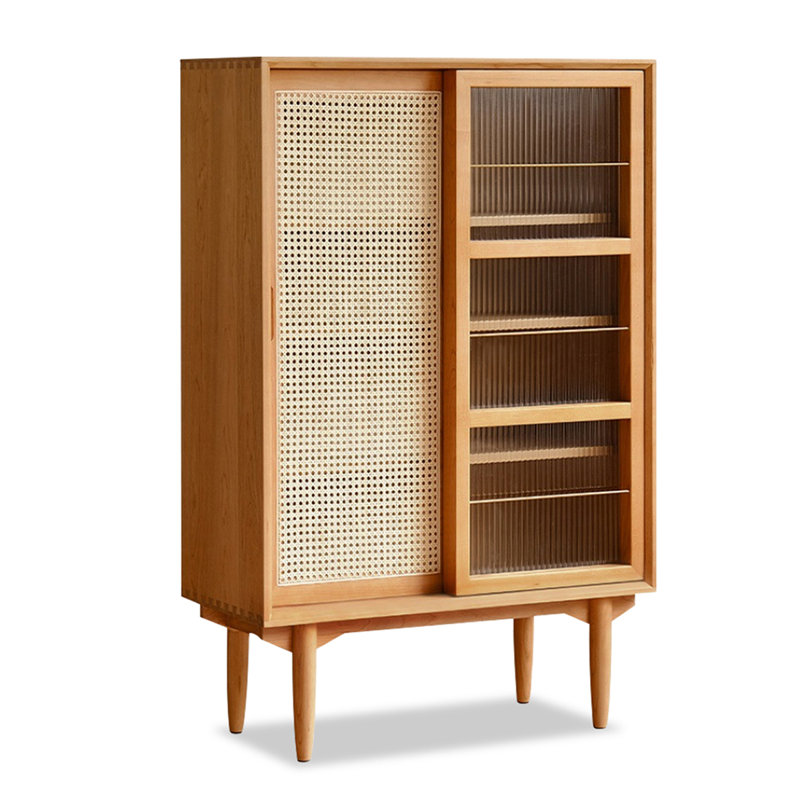 Mid Century Natural Rattan And Fluted Glass Sideboard