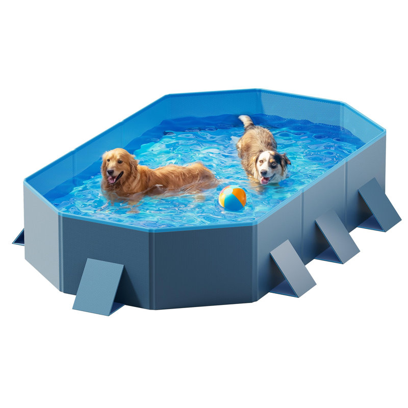 PVC,PE Square Pet Pool 12'' H x 71'' W x 39'' L, Blue/Dark Grey