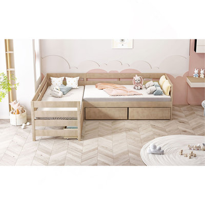 Twin Size L-Shaped Platform Bed With Three Storage Drawers