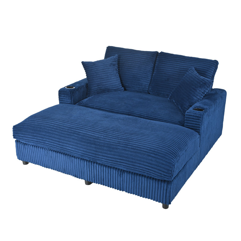 Chaise longue rembourrée avec porte-gobelets Victor Corduroy, Bleu