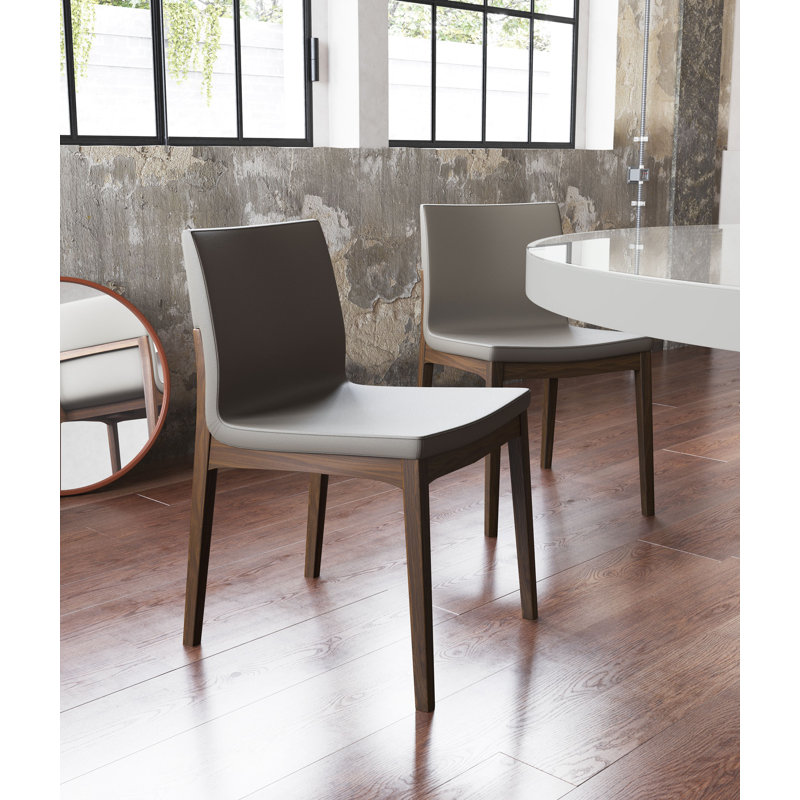 Enna Leather Dining Chair, Dove Gray Eco Leather / Walnut