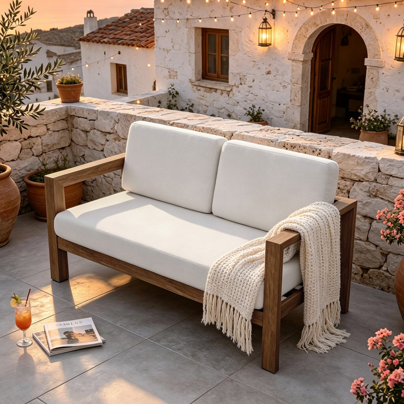 Canapé d'extérieur en bois massif pour patio, Beige