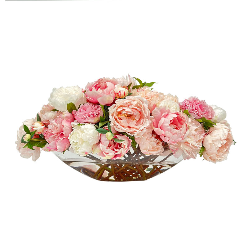 Peony In Glass Boat Vase