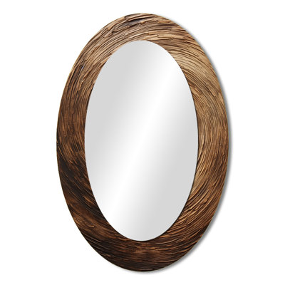 Brown Calm Current Spiral I - Brown Modern Oval Wall Mirror