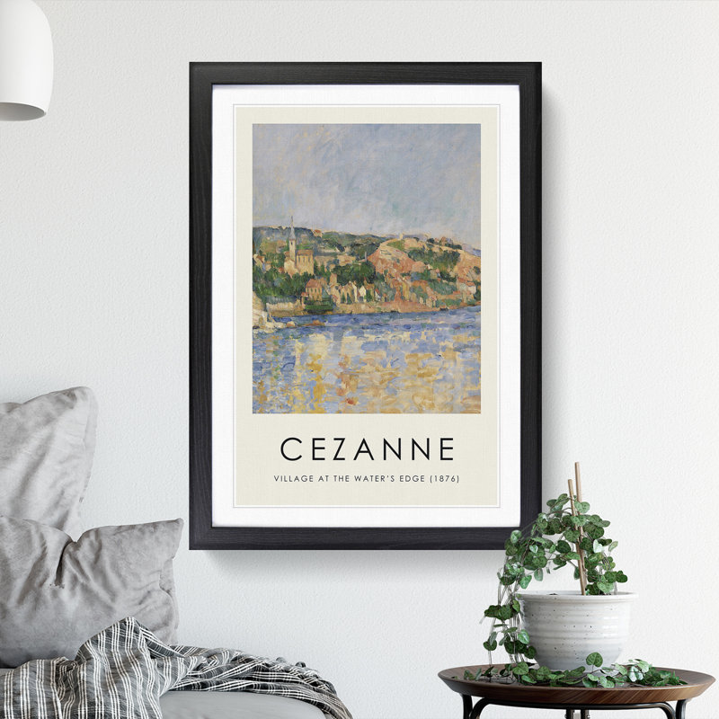 Village at the Water's Edge by Paul Cezanne - Framed Print, Black, 48cm H x 36cm W x 2cm D