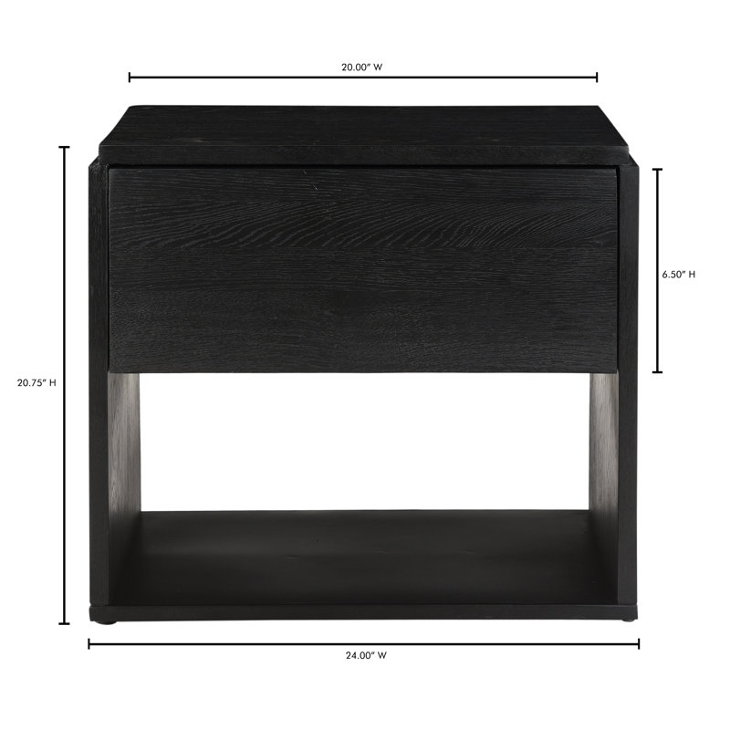 1 - Drawer Solid Wood Nightstand, Black