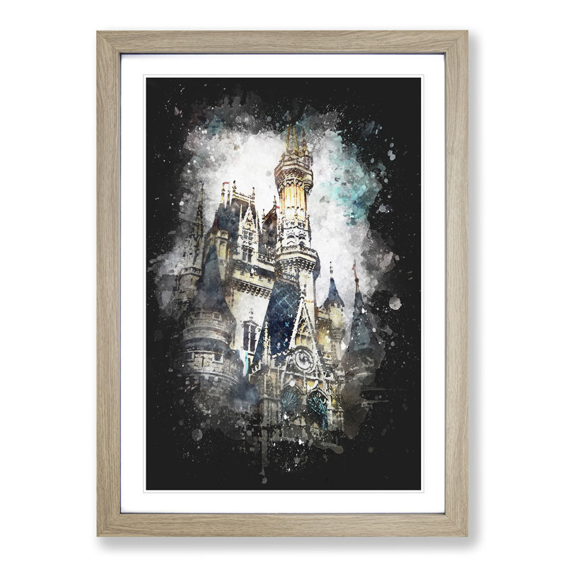 Magic Kingdom In Orlando Florida Paint Splash - Picture Frame Graphic Art on MDF, 33cm H x 24cm W x 2cm D, Oak Framed