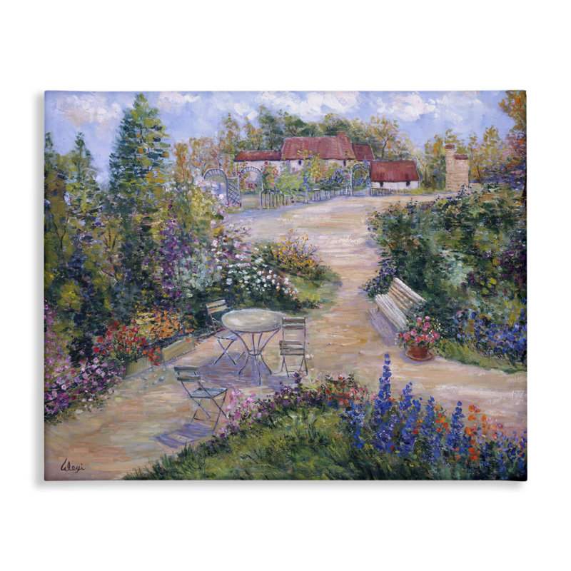 "Spring Garden Benches", art mural sur toile par Alexi Fine, H 16 po x l 20 po