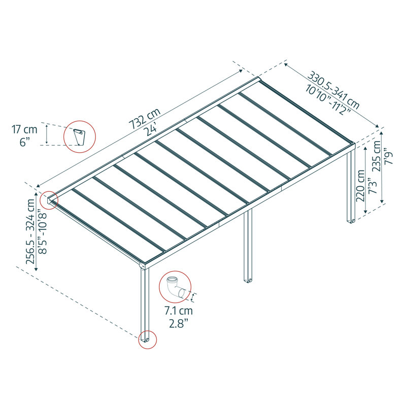 Palram - Canopia Stockholm 24' W x 11' D Polycarbonate Aluminum Stationary Slope Patio Awning Gray/Clear
