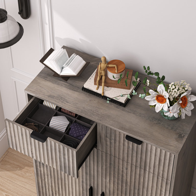 Armoire à chaussures à double porte Wavy-Design grande capacité, réglable, Gris