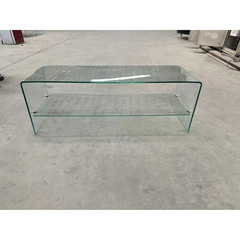 Console de télévision, meuble télé en verre transparent, meuble télé en verre trempé transparent
