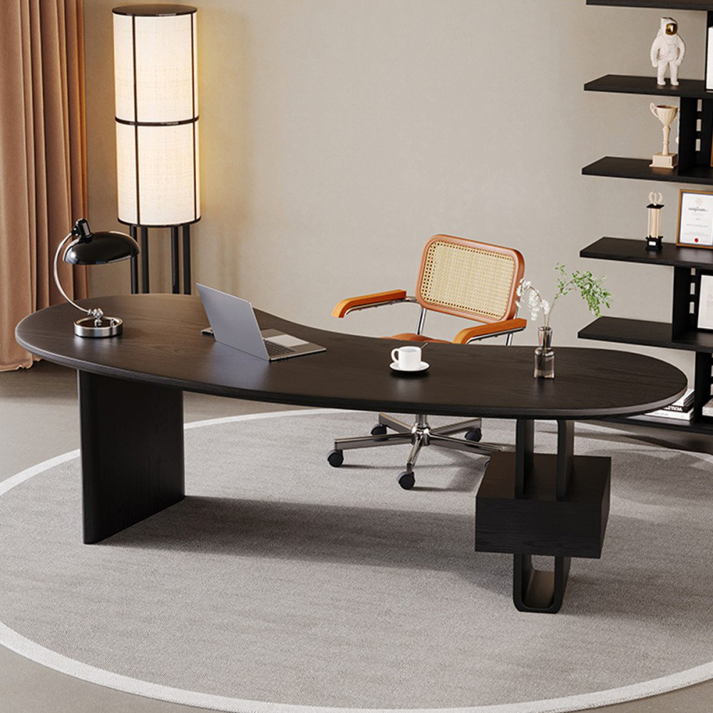 Ebern Designs Black Free Form Solid Wood with 1 drawers desk | Wayfair