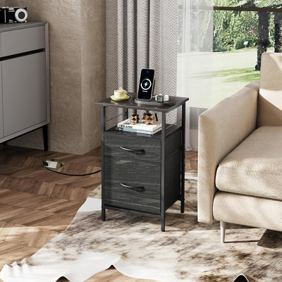  Ensemble de table de chevet 2, table de chevet noire avec station de charge, tables de chevet pour chambre à coucher, table d'appoint avec tiroirs en tissu, ports et prises USB