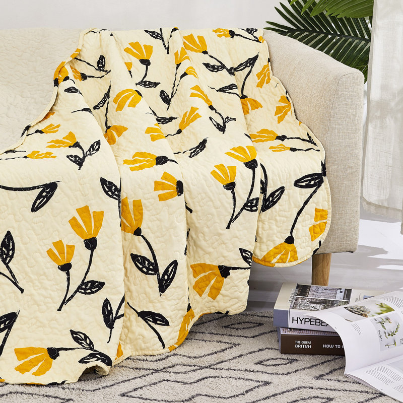 Jeté Deshona, L 52 po x L 62 po, Jaune / beige