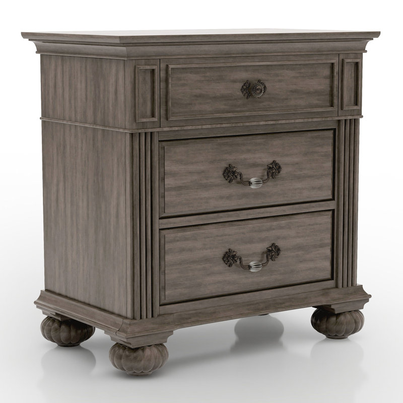 Table de chevet à 3 tiroirs Aime, Gris