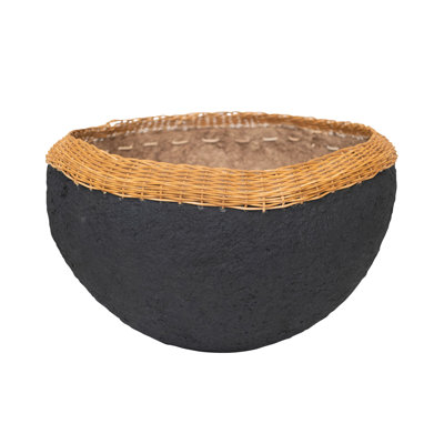 Creative Co-Op Decorative Handmade Paper Mache Bowl with Wicker Rim