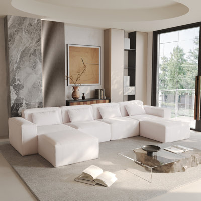 Canapé modulaire en velours 6 pièces avec repose-pieds Cloud