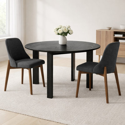 59" Round Dining Table Set with 2 Upholstered Dining Chairs 3-Piece 4-Leg Modern Dining Set