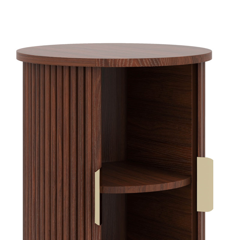 Ensemble de 2 tables basses Mid-Century, rondes en bois avec porte tambour, Noyer