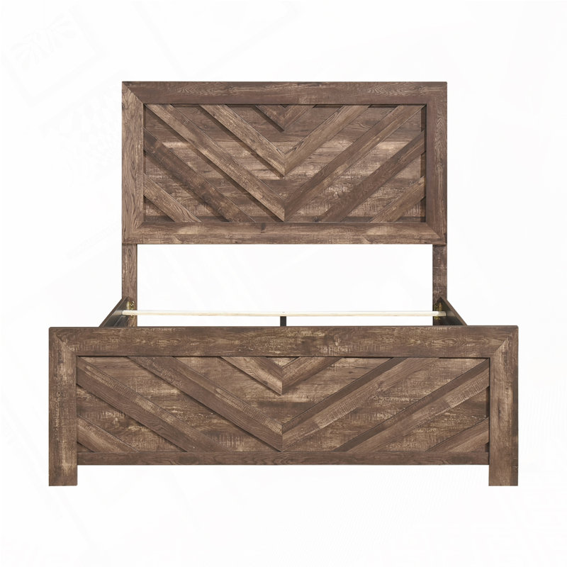 Lit à panneaux contemporain en bois, Brun rustique, Lit double