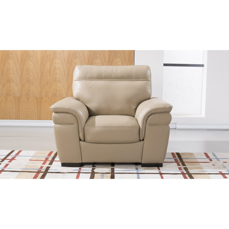 Fauteuil club Barrasso, Cuir véritable brun clair
