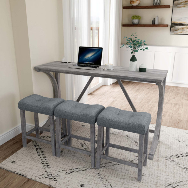 Ensemble de table de bar industriel avec prise de courant, conception peu encombrante pour les salles à manger et les salles de jeux, durable et facile à assembler