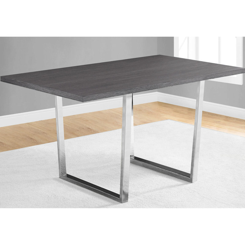 Table rectangulaire contemporaine de 60 po, finition stratifiée grise, structure en métal, pour la salle à manger et la cuisine, table de 4 places moderne 60 po, stratifié, pièce de fixation des pieds, salle de cuisine,