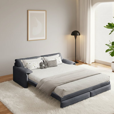 66" Queen Pull Out Sofa Bed, 3-In-1 Convertible Sleeper Sofa With Side Storage,Multi-Functional Velvet Loveseat Bed For Living Room,Bedroom,Apartment,Office.(Grey)