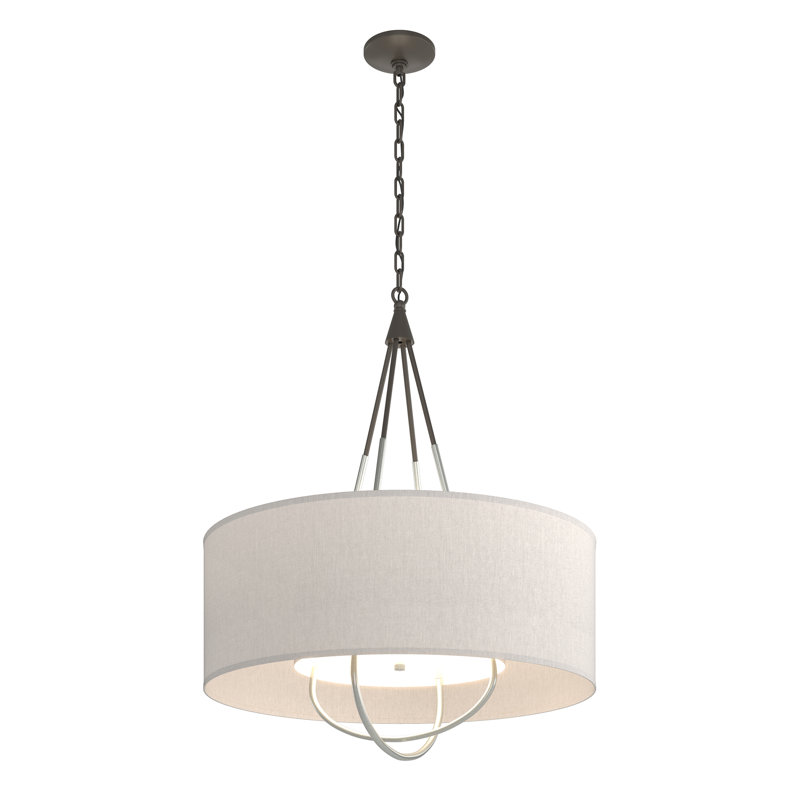 Lustre 4 lumières Loop, Platine rétro, Lin, Fumée foncée