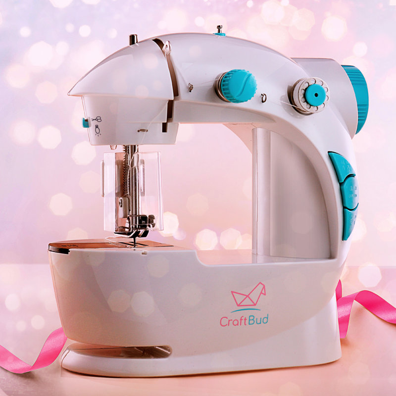 CraftBud White Portable Mini Sewing Machine Set for Kids
